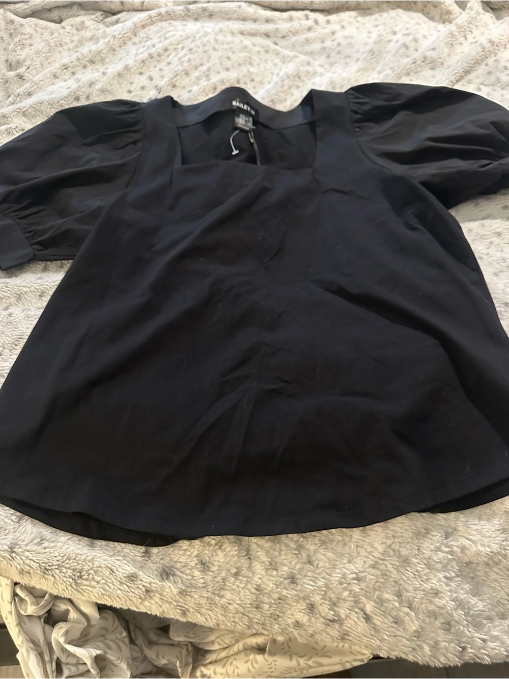 Bailey 44 Black Square-Neck Puff-Sleeve Blouse